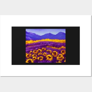 Purple Aesthetic Sunflowers Impressionist Landscape Posters and Art